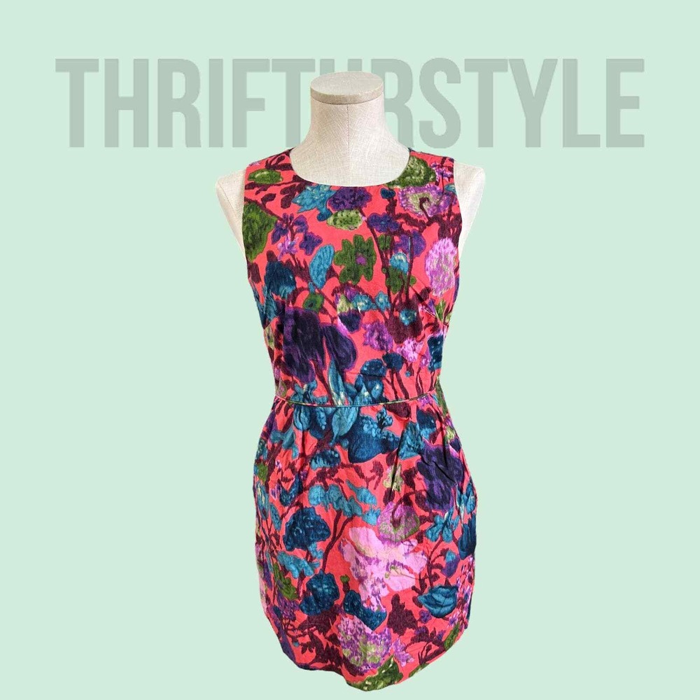 J CREW Floral Print Sleeveless‎ Dress Colorful Pattern Party Cocktail Size 2